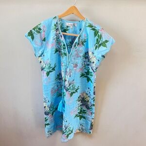 Bella Light Blue Floral Mini Dress with Tassel V-Neck